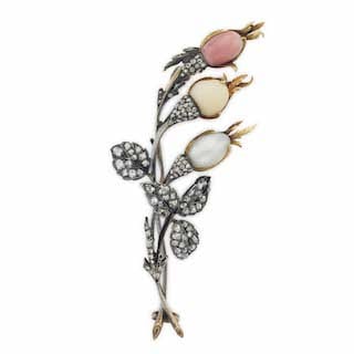 Brooch set with natural pearls a conch pearl and diamonds by tiffany