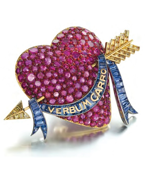 Millicent Roger's heart: a ruby, sapphire, yellow diamond and enamel brooch, Paul Flato, ca. 1938.