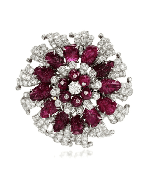 Ruby and diamond brooch, attributed to Paul Flato, ca. 1936.