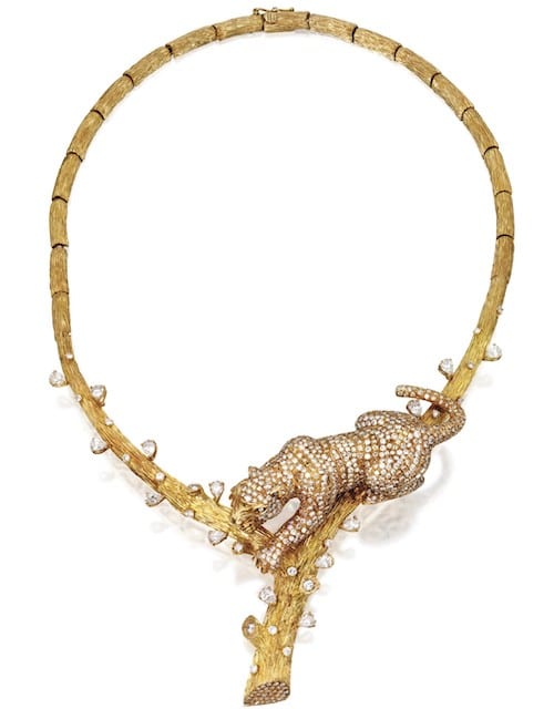 Gold "tiger" necklace set with diamonds, by Paul Flato, late 1980's.